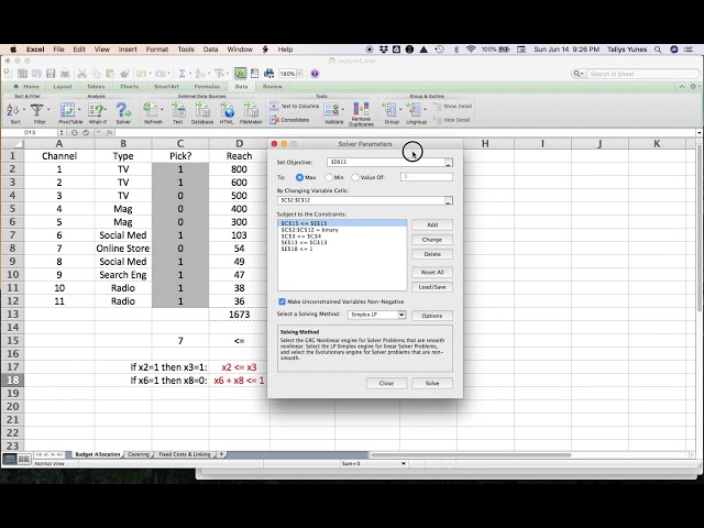 Integer Programming: Logical Conditions with Binary Variables in Excel Solver