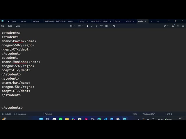 How to create an XML file and add student details. 💻
