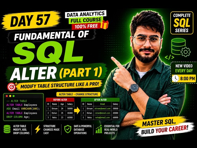 🔥Day 57 | SQL ALTER TABLE Statement (Part 1) | Add, Modify & Drop Columns | SQL Full Course