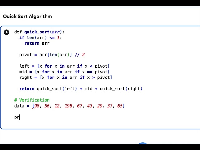 Python Code for Quick Sort Algorithm