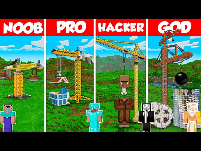 Tower Crane Build Battle Challenge - Noob vs Pro vs Hacker vs God - Minecraft Animation