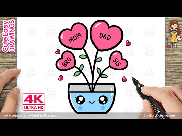 How to Draw Cute Heart Flowers Family Plant | Easy Kawaii Flower Drawing for Kids & Toddlers