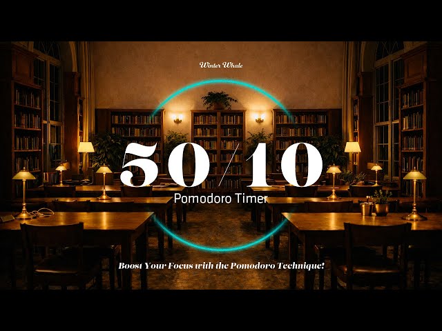 Quiet Night Library | 50/10 Pomodoro for Deep Focus | Study Timer, 뽀모도로, 스터디 타이머