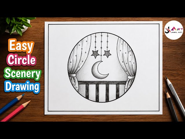 Easy Circle Scenery Drawing | Pencil Shading Drawing | Easy Drawing Tutorial