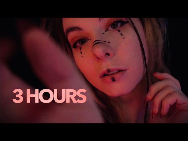 ASMR | 3 HOURS close up Slow Face Touching & No Talking - layered ambiance, white noise