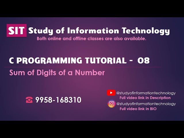 25 Sum of Digits of a Number in C Programming | C Program Tutorial