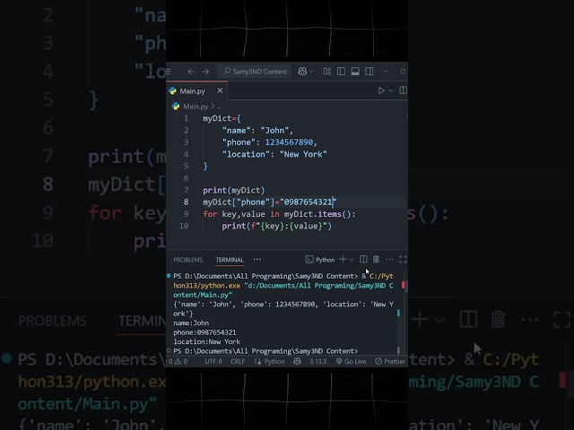 Python Dictionary Explained in 60 Seconds #python l #shorts #learnpython #codingtips #samy3nd