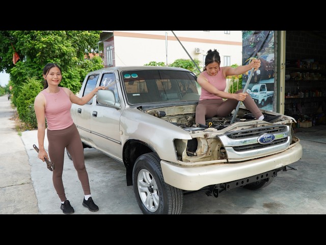 Genius girl: Repairing and restoring the engine and chassis of a damaged Ford Ranger after 20 years.