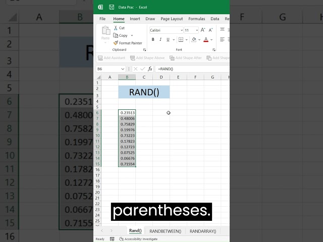 RAND() Function in Excel. Create Random numbers. #random #excel  #exceltips