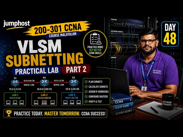 CCNA 200-301 Malayalam | Day 48 | VLSM Subnetting Practical Lab Part 2  Cisco Packet Tracer Hands-On