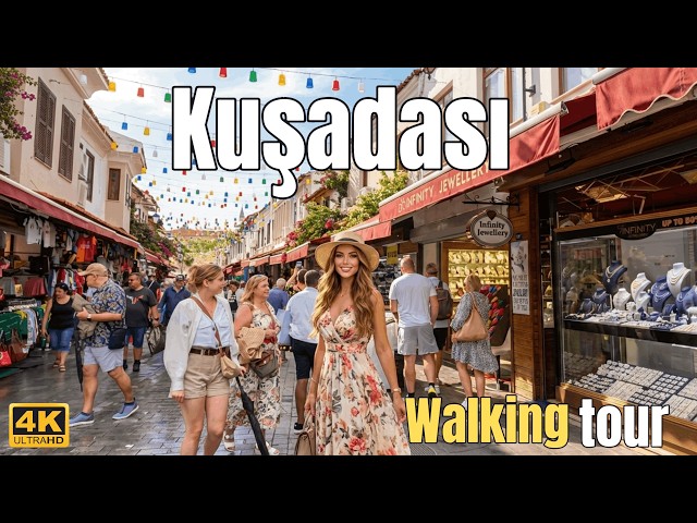 Kuşadası Walking Tour 4K 🇹🇷 - Old Town, Bazaar, Port & Seaside