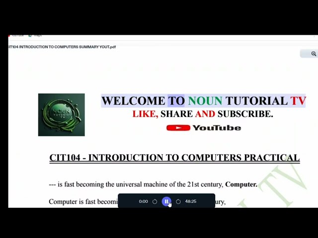 CIT104 INTRODUCTION TO COMPUTER - PRACTICAL SUMMARY.