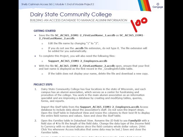 Shelly Cashman Access 365 | Module 1: End of Module Project 2