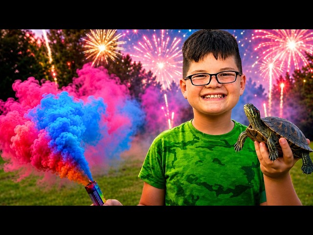 Caleb BEST DAY EVER! Family Fun Day Kids Finding Turtles, Swimming in GIANT POOL and FIREWORKS!