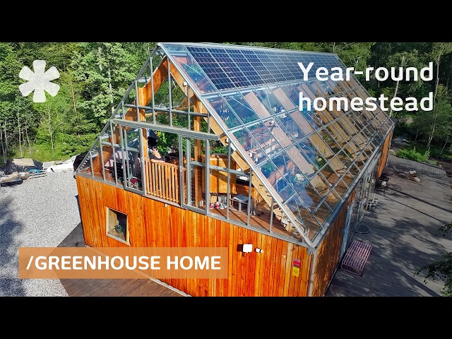 Family builds 2-container & orchard homestead. All fits inside greenhouse home