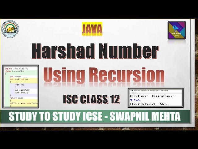 Harshad Number Java using recursion | Harshad Number Code in Java | ISC recursion computer board ISC