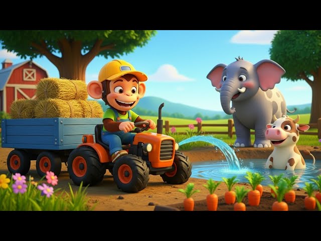Funny Monkey Rides Elephant to Water the Carrot Farm 🌾