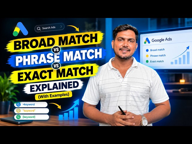 Google Ads Keyword Match Types Explained | Broad, Phrase & Exact Match Full Tutorial
