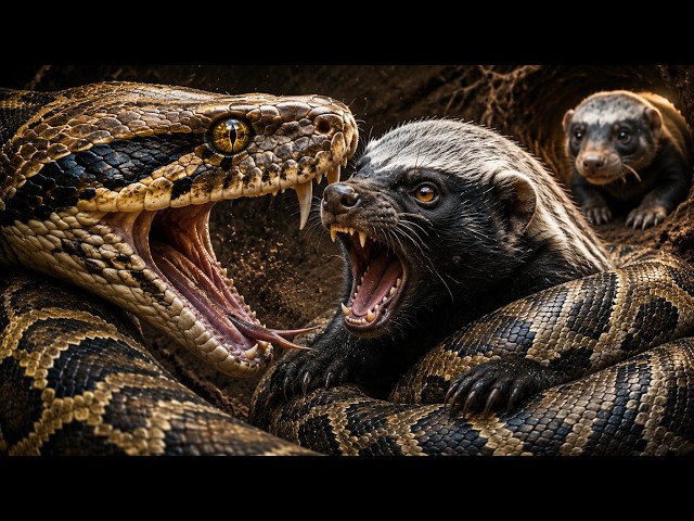 Giant Python Drags Honey Badger Cub Underground Until Mother Attacks