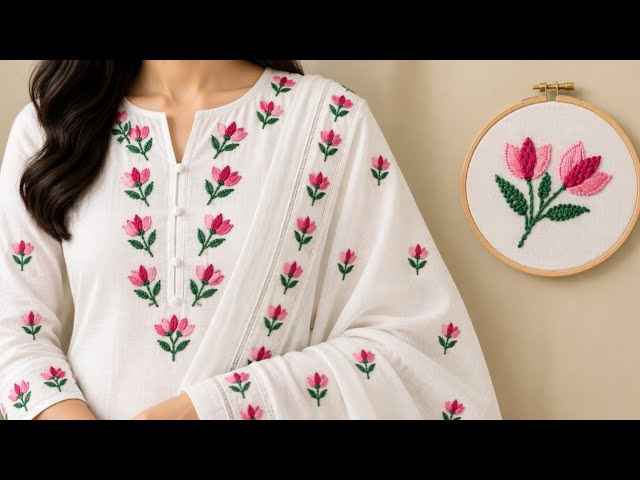 Gorgeous 3D Borderline Embroidery For Kurti |Saree|Dupatta|Dresses/ Borderline Embroidery On Dresses
