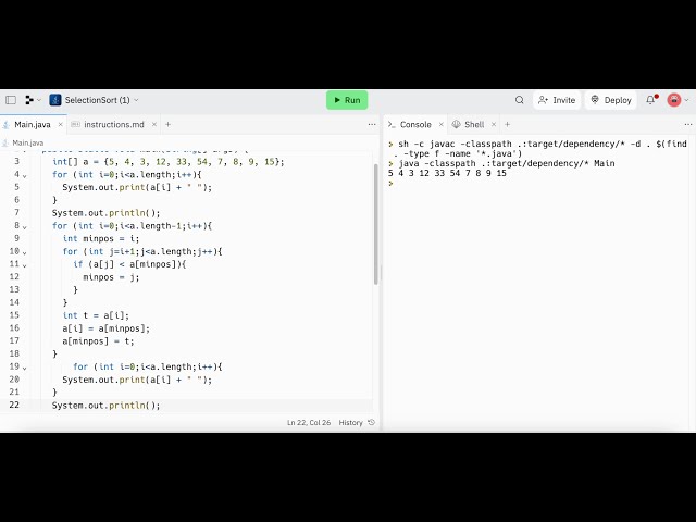 22. Java Selection Sort