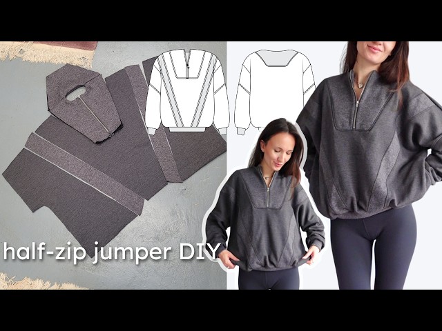 how to sew a half-zip jumper sweatshirt - step-by-step sewing tutorial + printable PDF pattern