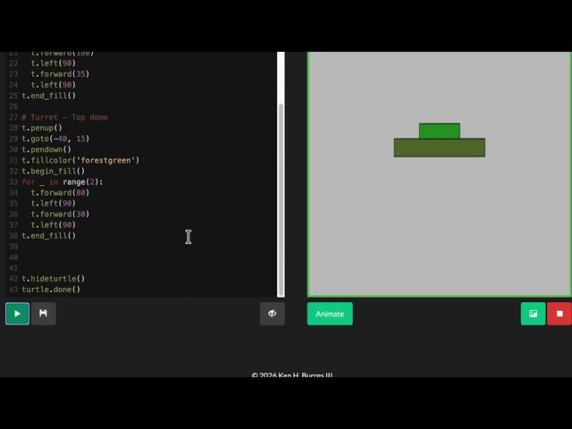 Python Turtle Code for Military Tank