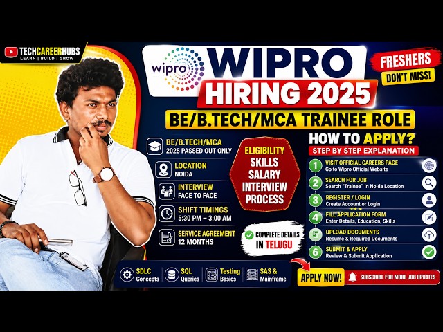Wipro Hiring 2025 Freshers | BE/B.Tech/MCA Jobs | Noida | Direct Apply | Complete Guide in English