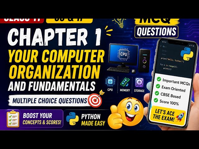 Class 11 Computer Science & IP | Chapter 1 MCQs | Computer Organization & Fundamentals | CBSE 2026