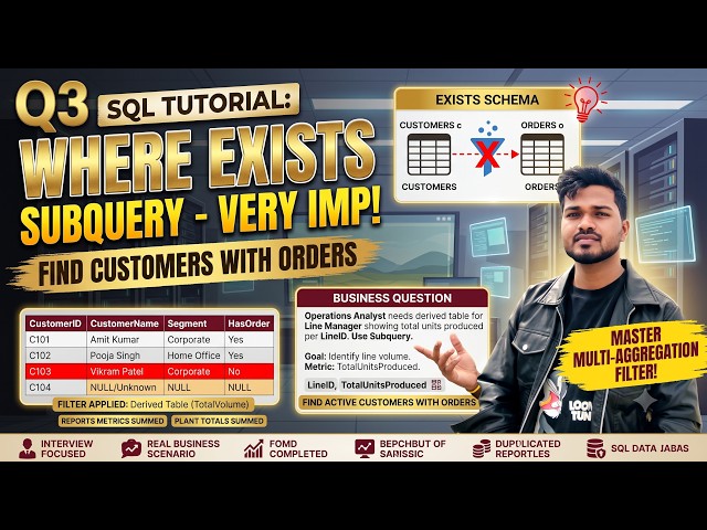 🎯 SQL EXISTS Subquery Explained Find Customers Who Have Placed Orders | Real-World Business Problem