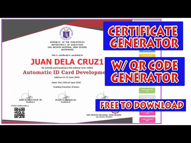 Free Certificate Generator with QR Code Generator | Excel