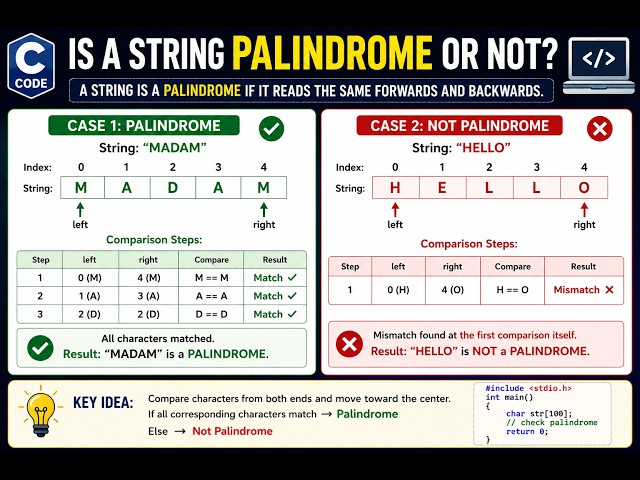 How to write Palindrome code in c | easy C code for palindrome