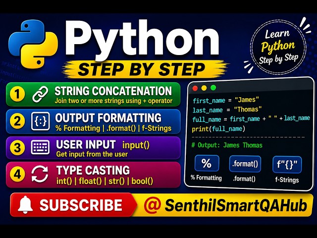 Python #5 | String Concatenation, Output Formatting, User Input & Type Casting in Python (2026)