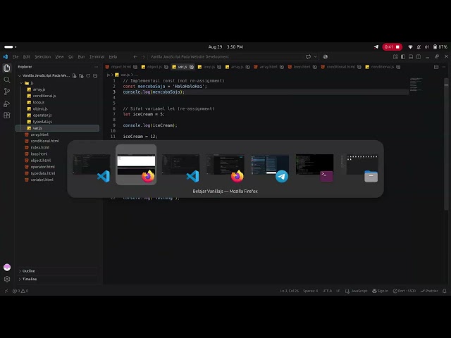 Video hasil course Vanilla Javascript pada Website Development dan PHP Dasar hingga selesai