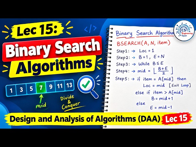 Lec: 15 | Binary Search Algorithm Explained  | DAA | Design & Analysis of Algorithms