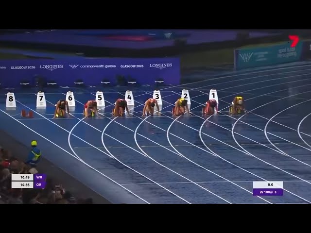 Final de los 100 metros femeninos en los Juegos de la Mancomunidad de Glasgow 2026