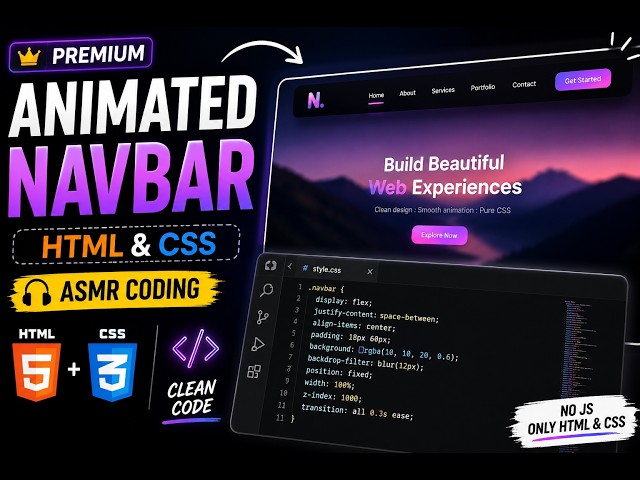 Build a Premium Animated Navbar | HTML CSS  | ASMR Coding 