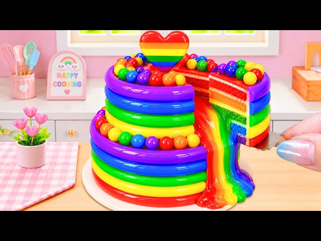 So Yummy Mini Jelly Cake With Rainbow Jelly Heart Ideas | Satisfying Baking Miniature Rainbow Cake
