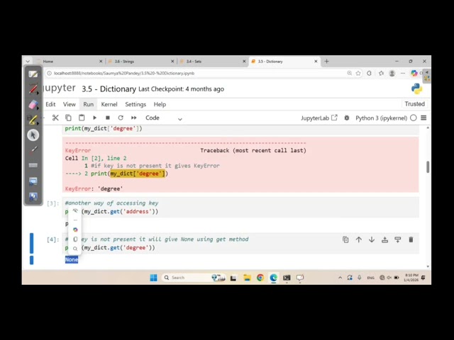 Creation Of Dictionary Data Structure In Python Using Jupyter Notebook