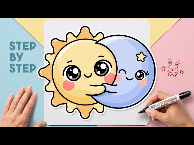 Draw a Simple Kawaii Sun and Moon - Fun Sky Art Tutorial for Beginners