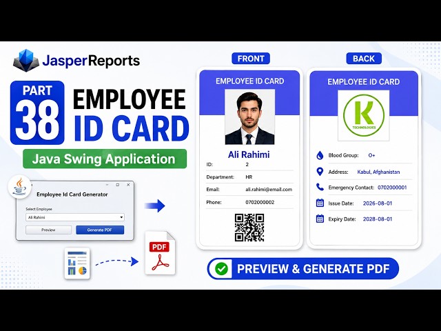 JasperReports Tutorial for Beginners 2026 | Integrate Employee ID Card with Java Swing App (Part 38)