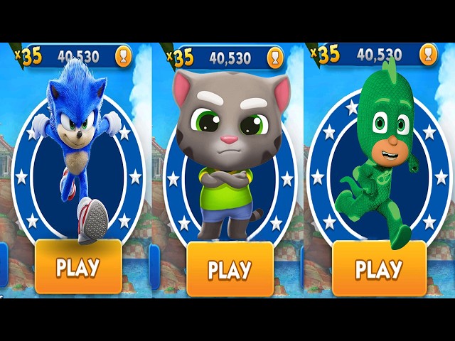 Sonic Dash vs Talking Tom Gold Run vs Tag with Ryan Pj Masks - All Characters Unlocked All Bosses
