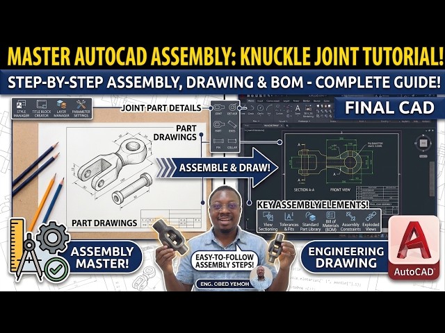 Technical and engineering drawing with AutoCAD, assembly drawing exercise.