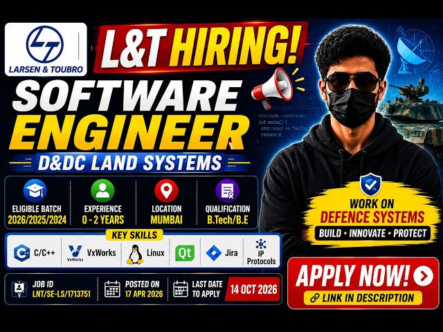 L&T Hiring 2026 | Software Engineer (D&DC Land Systems) | Freshers & Experienced | C/C++ Jobs