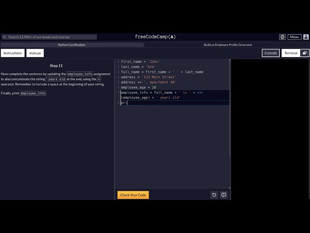 FreeCodeCamp - Python Project  - Step 11 of 18 - Employee Profile Generator