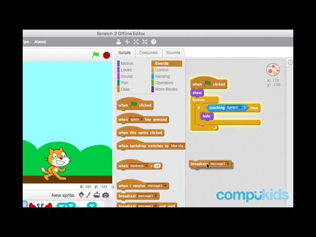 Cat and Ball: Broadcast Messages | 10 of 16 | Scratch Tutorial | CompuKids