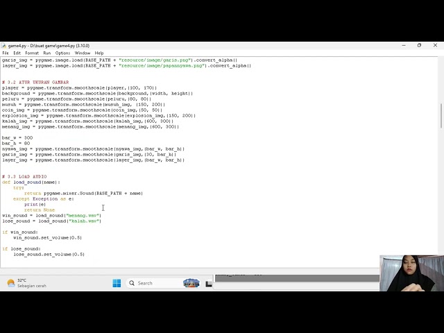 Menjelaskan kode program game di aplikasi python
