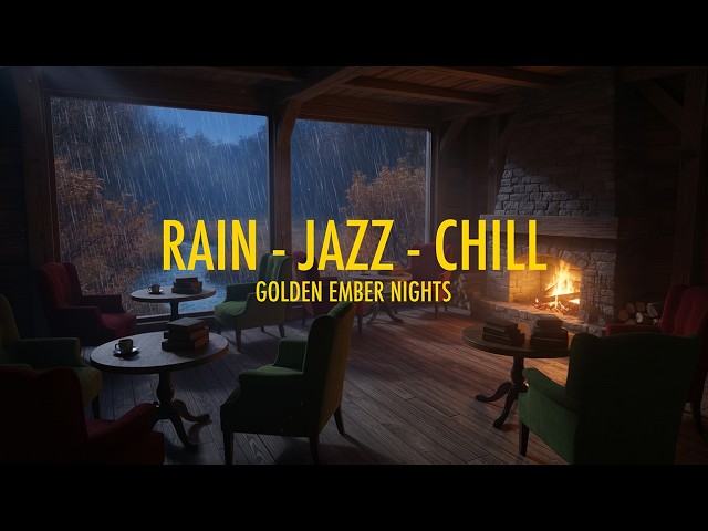 Smooth Jazz & Lofi in a Rainy Coffee Shop 🎷 Fireplace + Rain Sounds to Unwind & Chill
