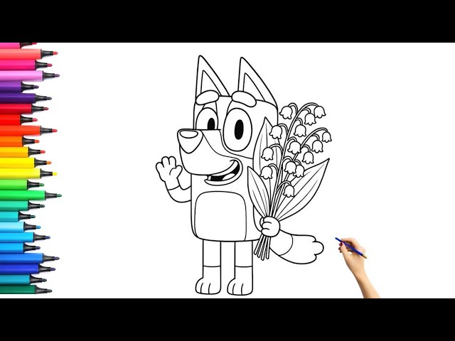 How to Draw a Cute Bluey with Flowers 🌸 | Easy Drawing for Kids