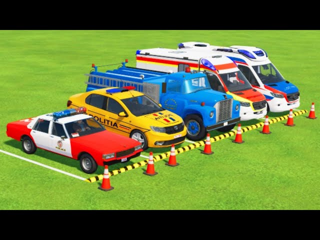 TRANSPORTING CARS, AMBULANCE, POLICE CARS, FIRE TRUCK, MONSTER TRUCK OF COLORS! WITH TRUCKS! - FS 22